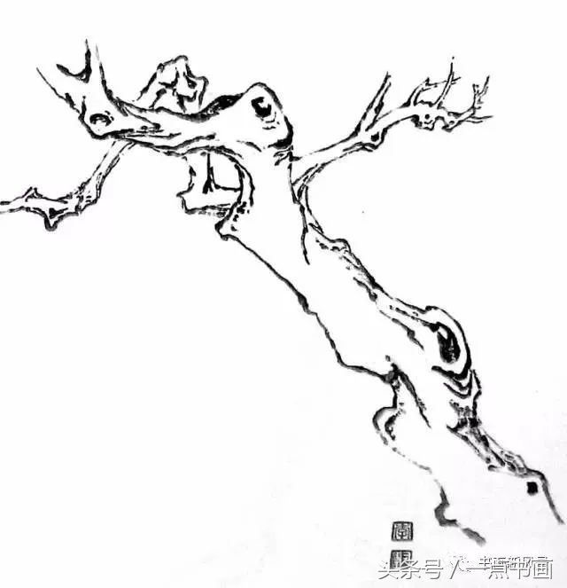 国画示范,国画老树的画法