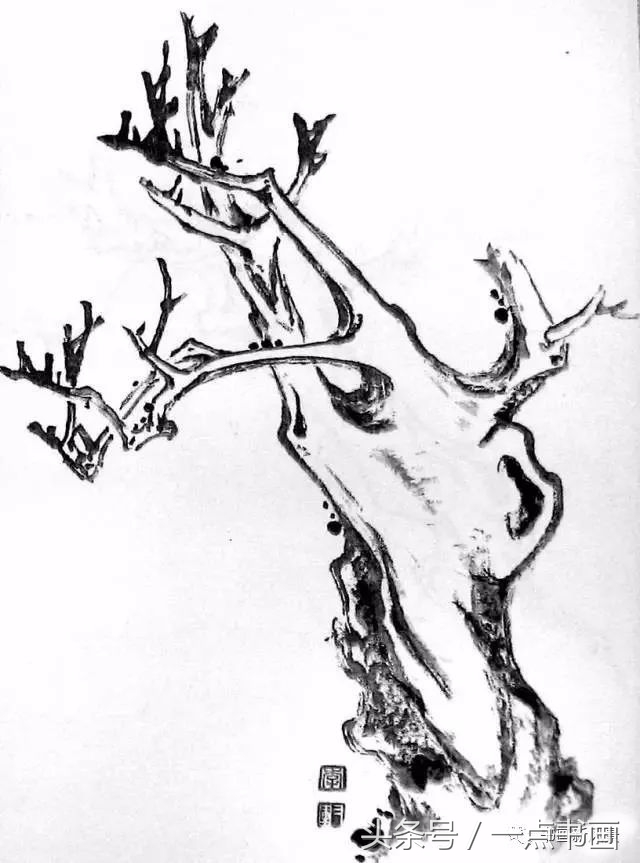 国画示范,国画老树的画法
