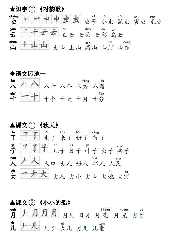 一年级小公鸡和小鸭子生字笔顺,一年级语文一个接一个生字笔顺