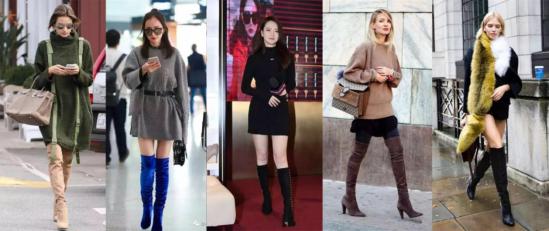杨幂黑色抹胸过膝长靴,杨幂过膝长靴搭配