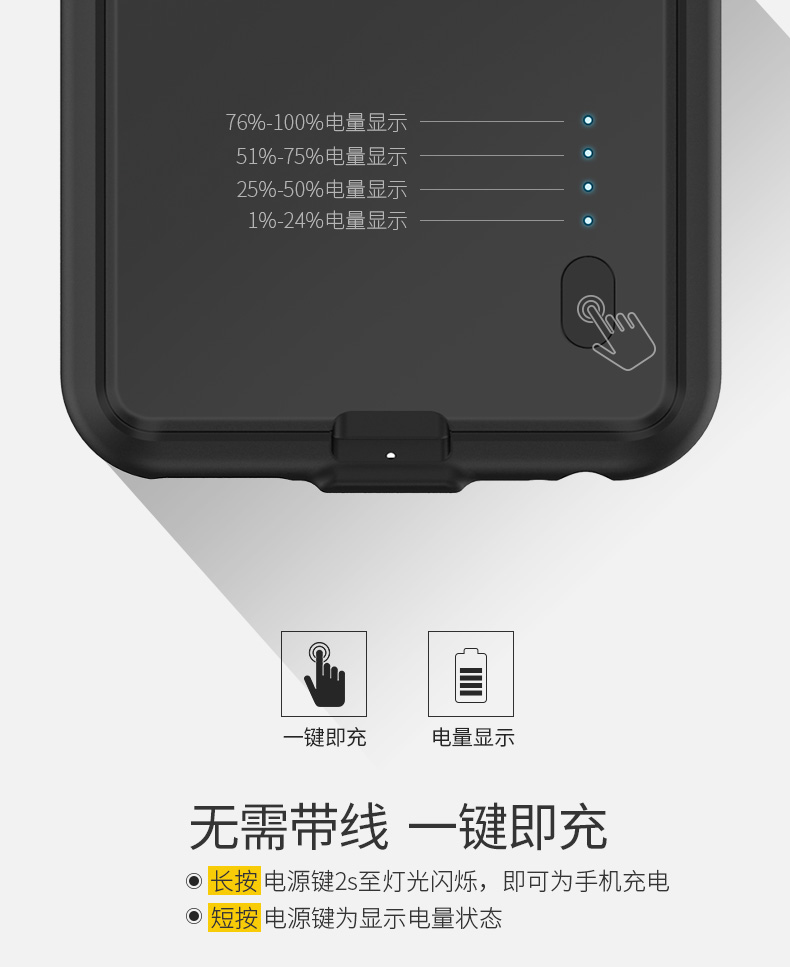 隔着手机壳也能用的无线充电宝,加手机壳也能用的背夹充电宝