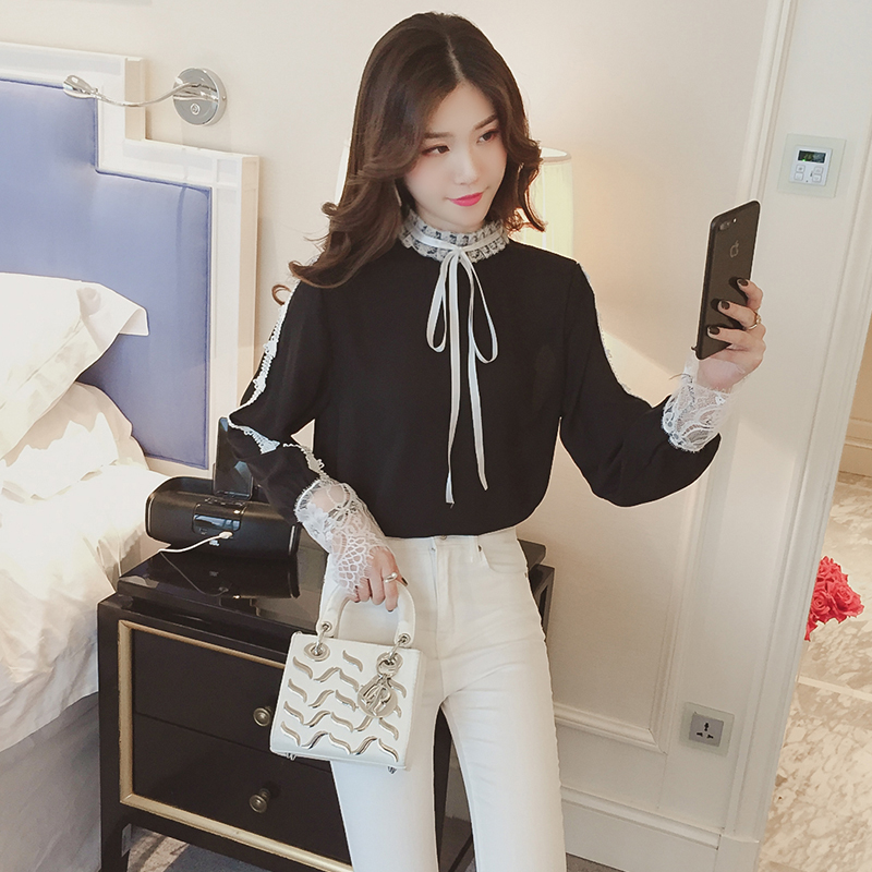 荷叶边雪纺衬衫女士气质遮肉,秋季新款喇叭袖洋气衬衫