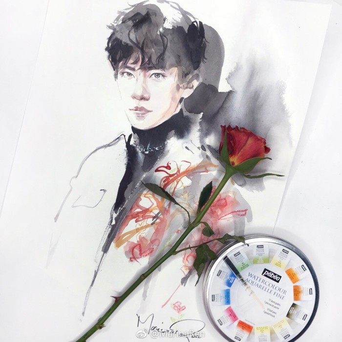 王源手绘画大神,王源水彩手绘图片