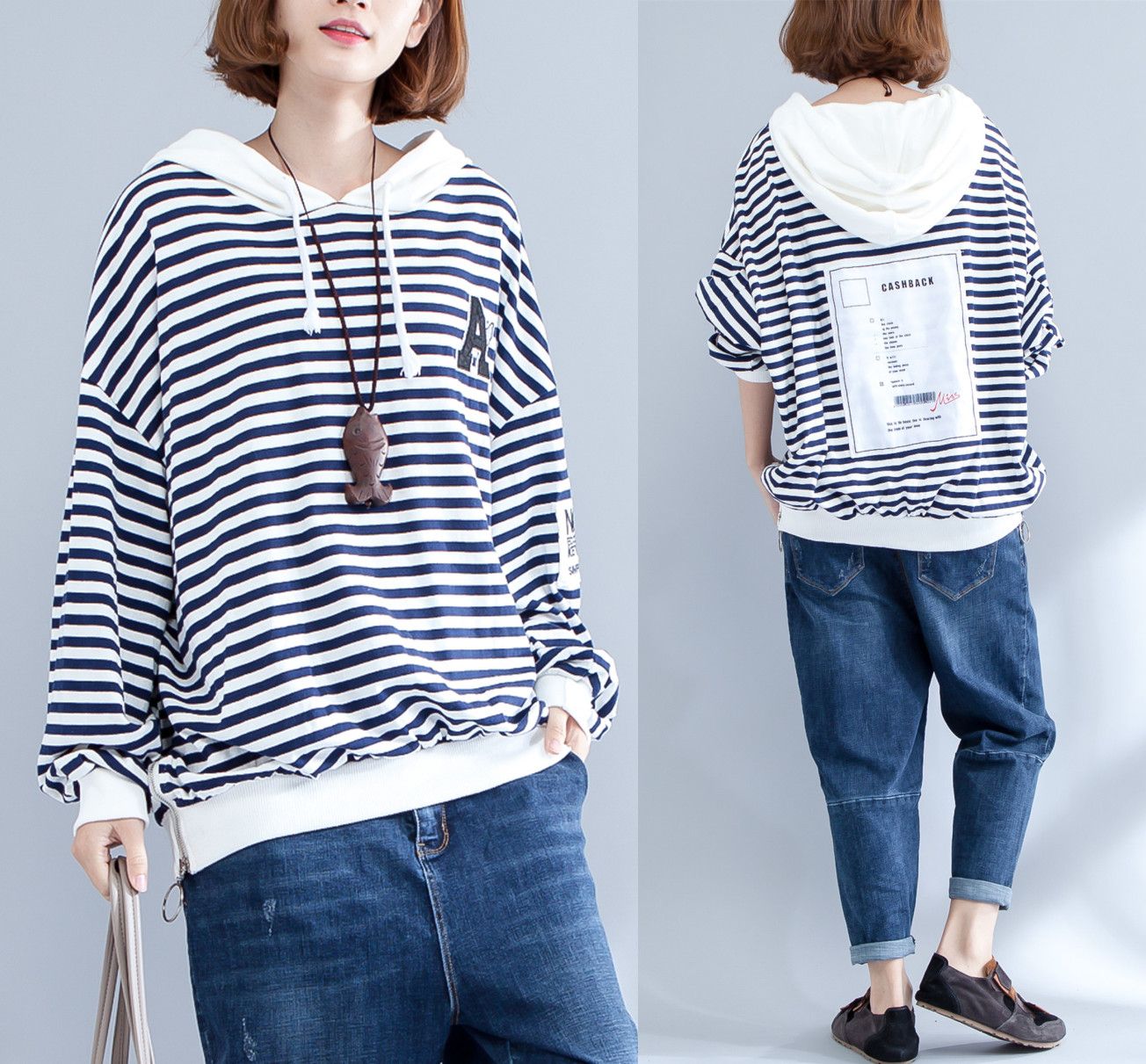 早春穿搭微胖牛仔裤配一字肩毛衣,潮流长款毛衣外套配牛仔裤穿搭