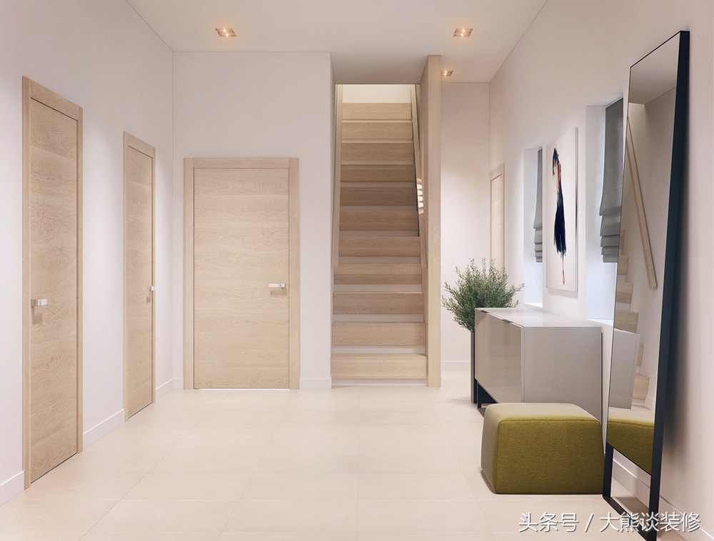 原木色木门搭配白色踢脚线,白色的墙木门颜色搭配效果图