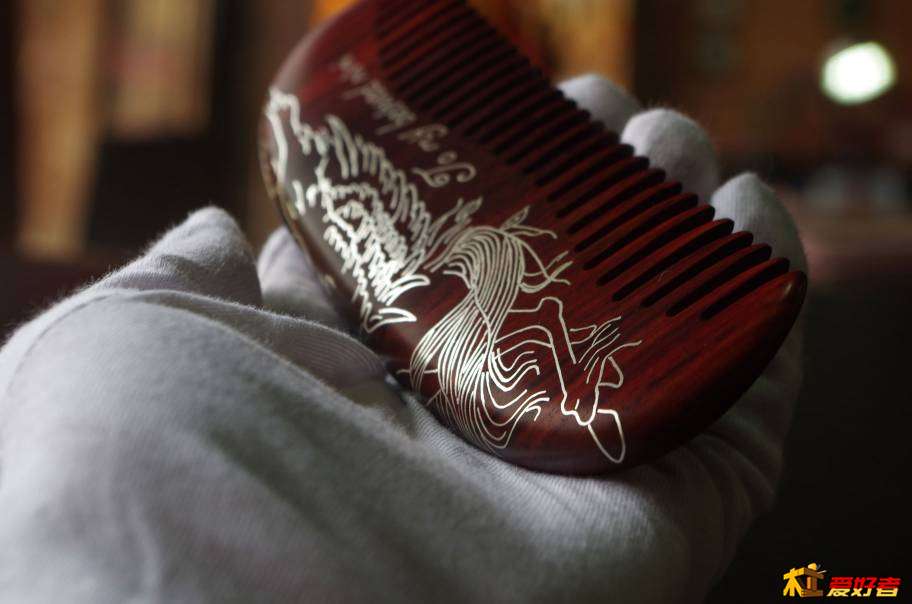 印度小叶紫檀镶银丝,小叶紫檀木梳嵌银丝