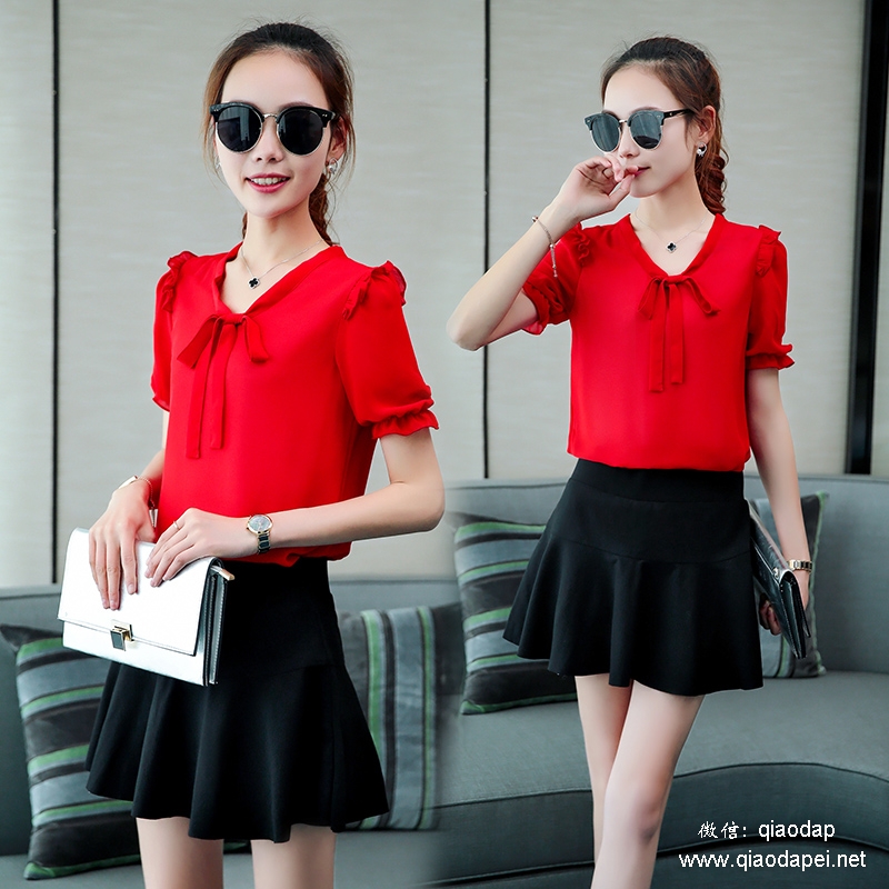 黄色雪纺衫不规则下摆夏,夏季时尚雪纺蕾丝小衫