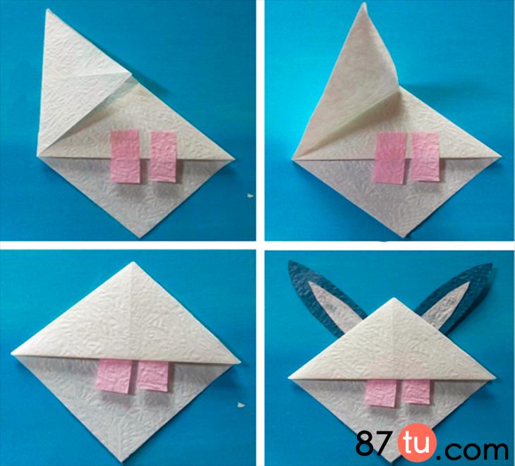 兔兔书签折纸教程,亲子手工小白兔折纸