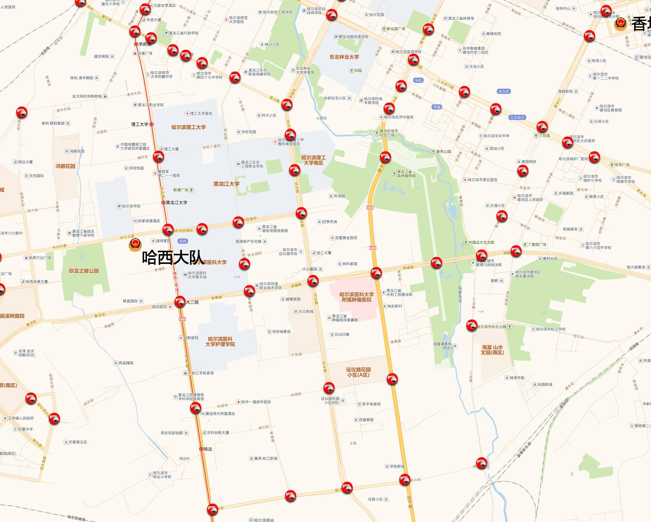 哈尔滨各路段监控,哈尔滨监控地图
