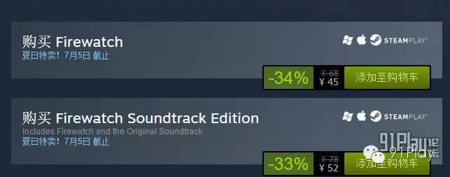 steam限时大特惠《看火人》《为战而生》