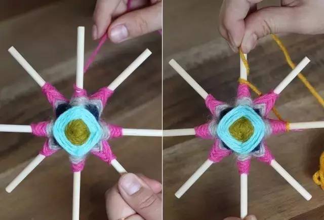 用毛线和竹棍编十字架,木棍编织方法图解