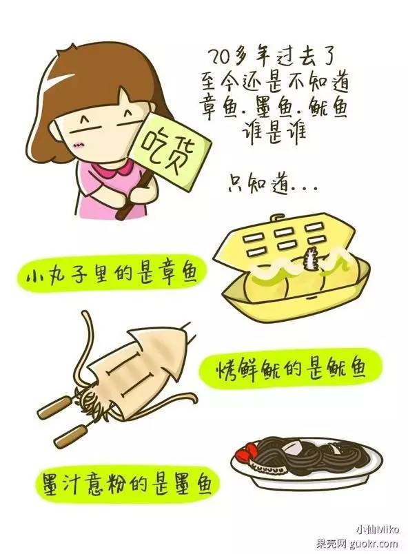 墨鱼乌贼章鱼鱿鱼到底有什么区别,一张图鱿鱼章鱼八爪鱼墨鱼的区别