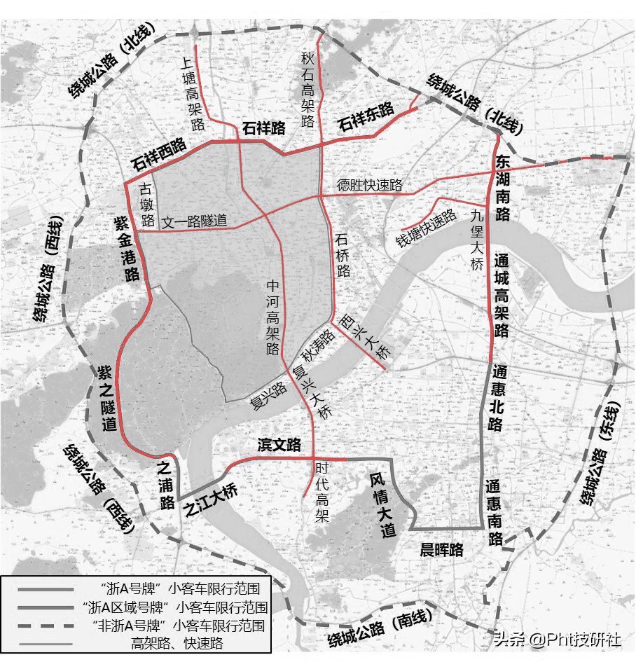 杭州限行区域地图,杭州绿牌限行政策
