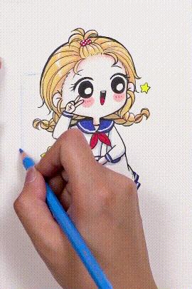 马克笔q版字母怎么画,马克笔手绘漫画少女q版