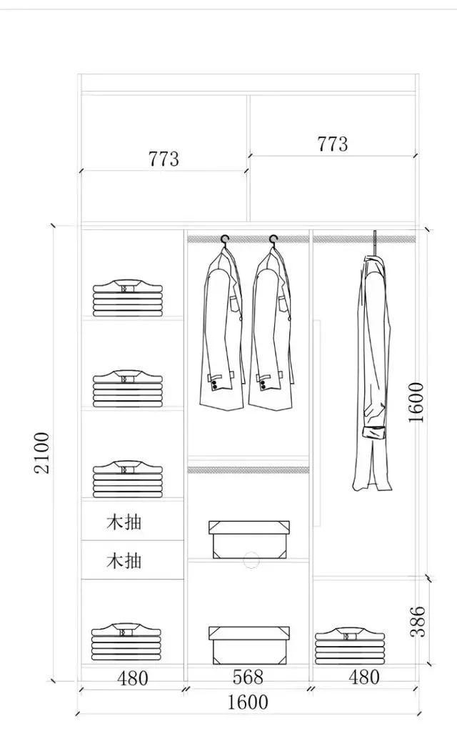 衣柜布局设计尺寸图,52公分的衣柜怎么设计