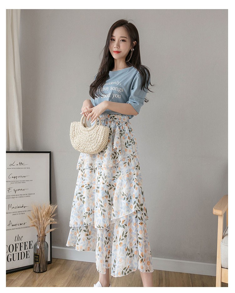 半身裙雪纺夏季穿搭复古,半身裙雪纺碎花夏季穿搭