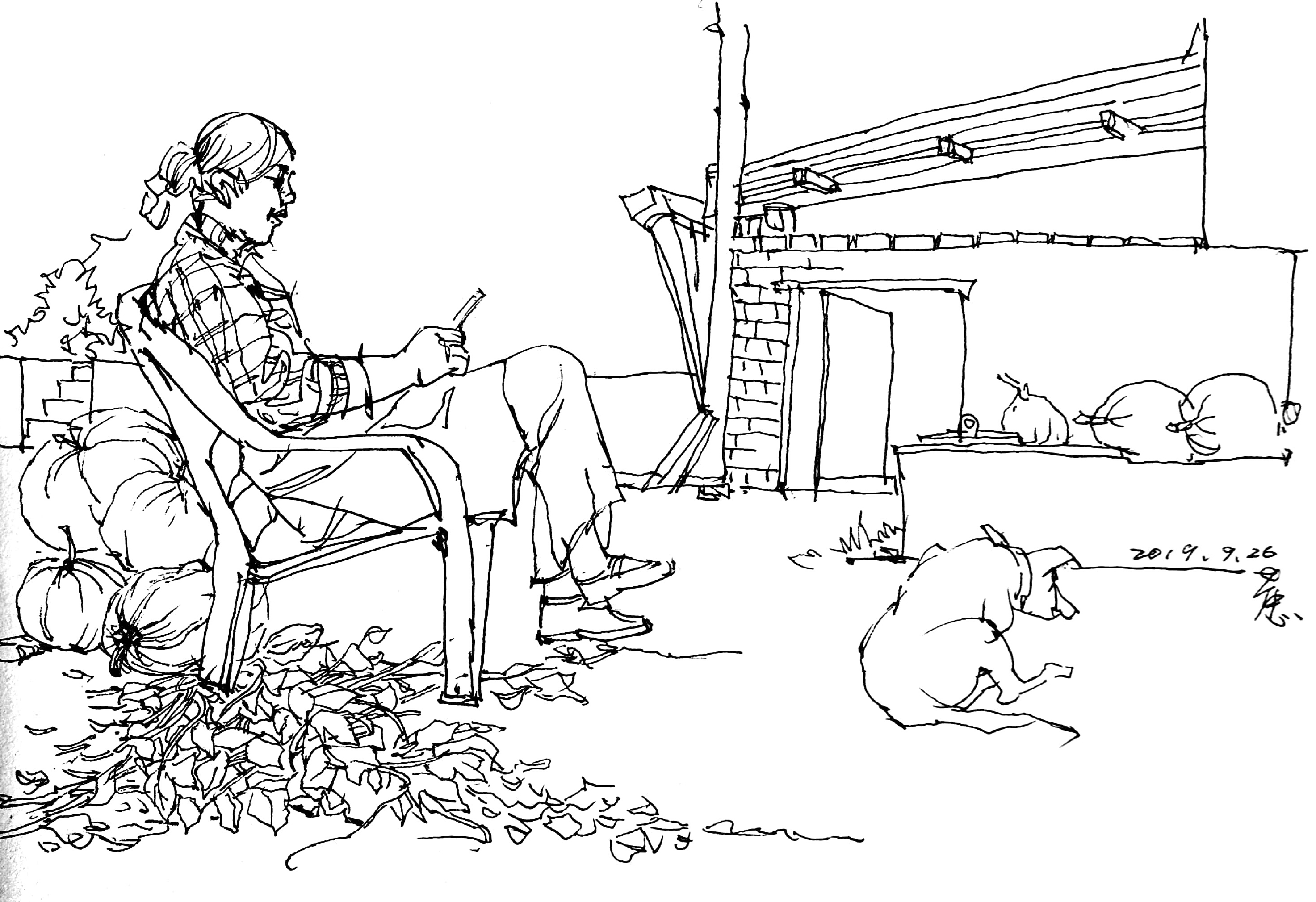 亲切友好的钢笔画速写