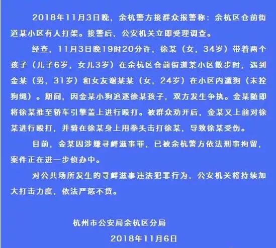 太嚣张遛狗不牵绳还打人已被刑拘,杭州遛狗不牵绳还打人处理结果