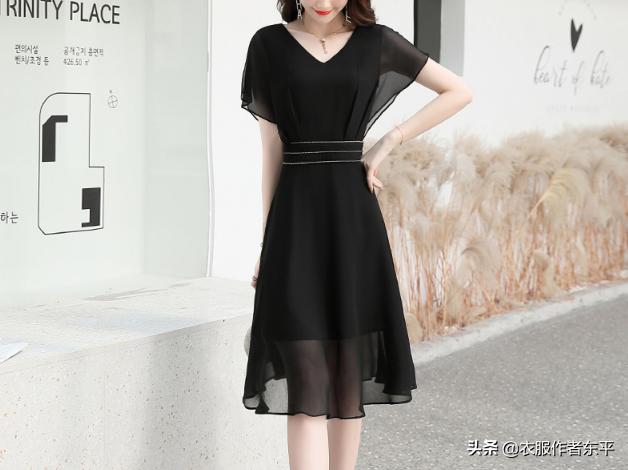 夏季淑女飞袖圆领T恤裁剪图,春秋显瘦长袖连衣裙裁剪图