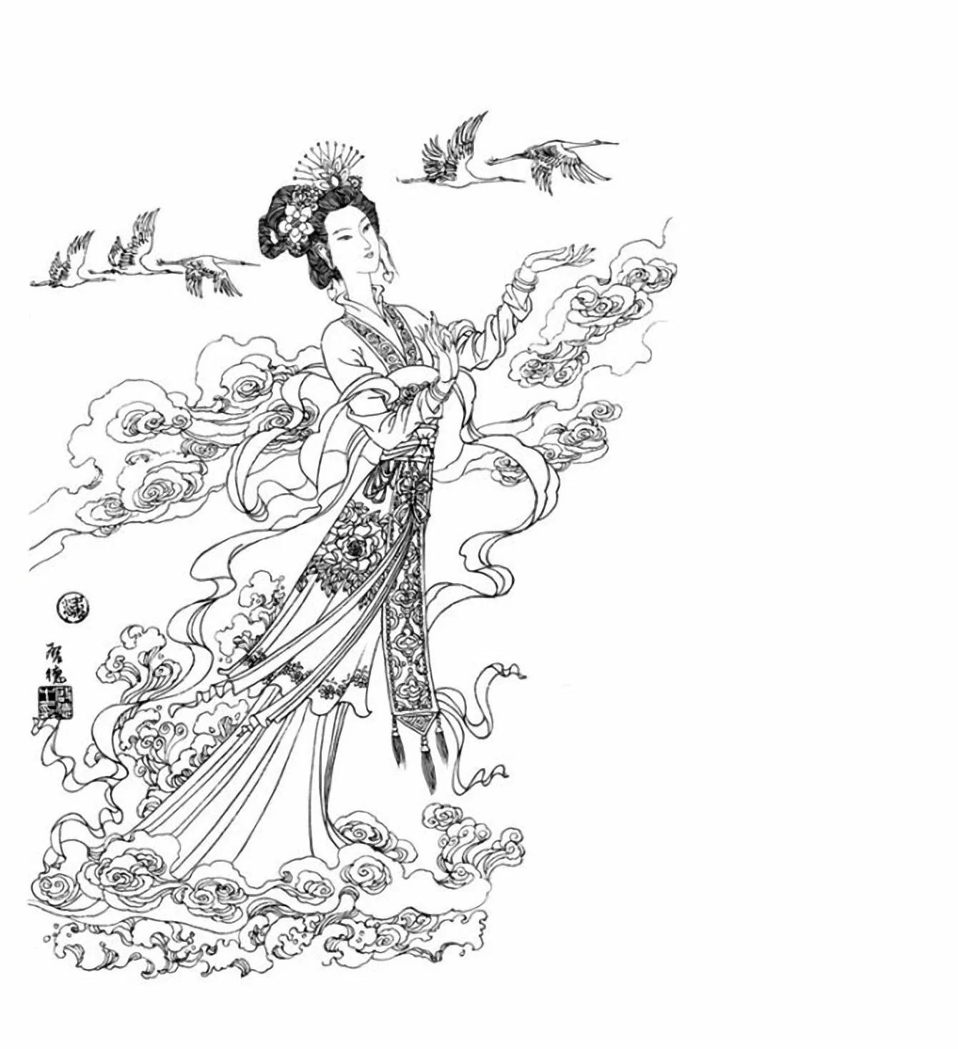 图谱神话人物工笔画白描,国画工笔人物白描图片大全大图