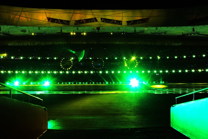 国家奥体中心灯光秀,鸟巢朝阳灯光节