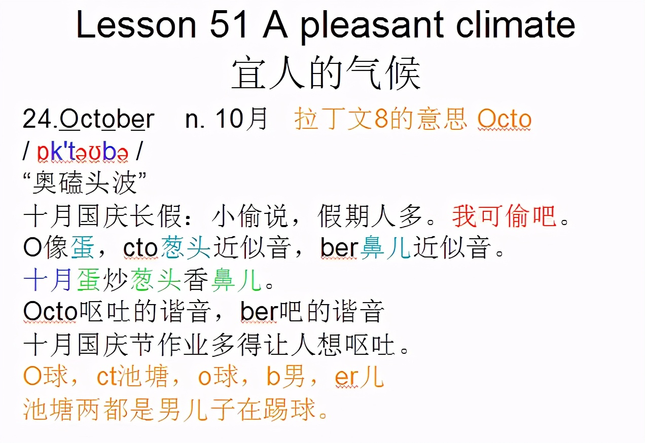 新概念英语第一册，音标课件自学整顿Lesson51Apleasantclimate