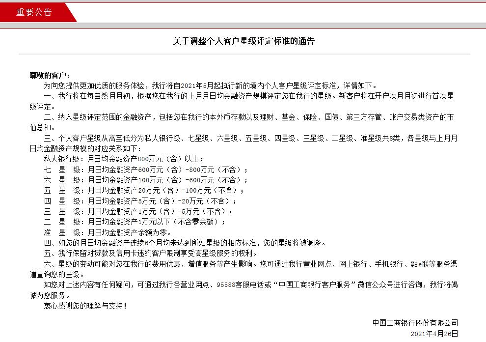 工行二星级客户评定标准,工行星级如何提到7星级