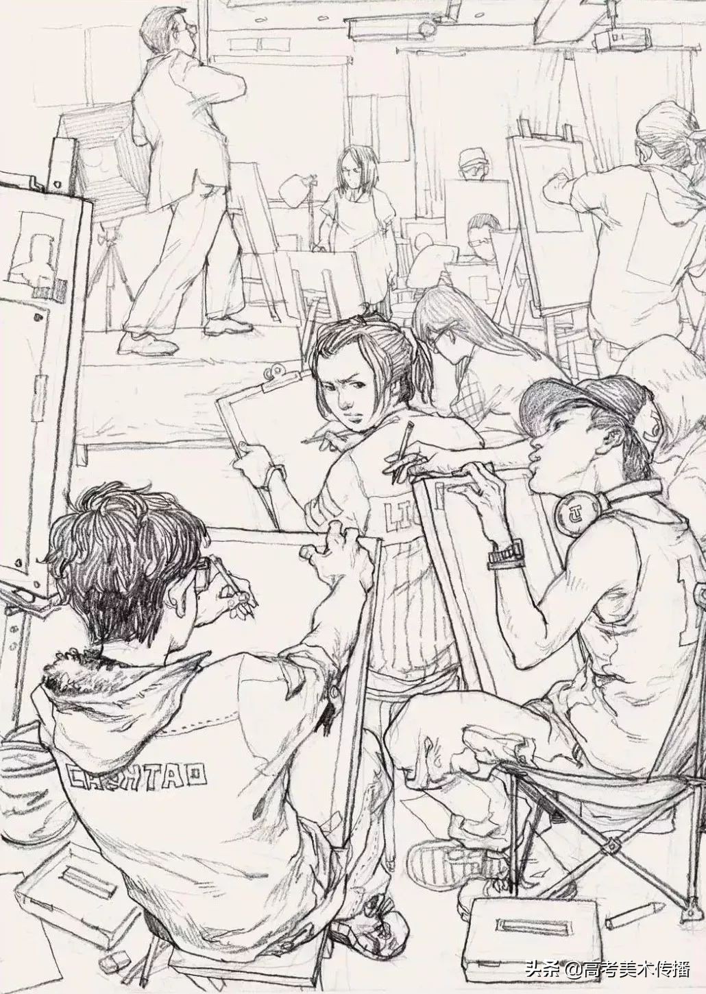 速写校考巧妙构图,速写校考考题