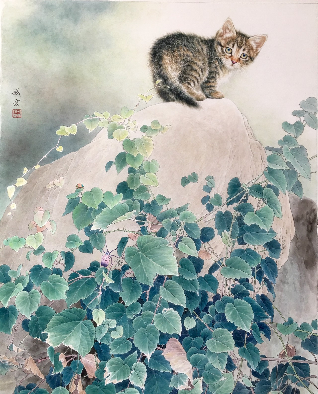 邢诚爱工笔猫画法,邢诚爱工笔画猫兔子高清大图
