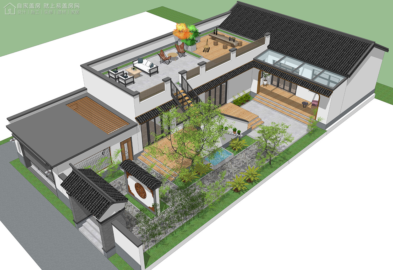 三层新中式别墅全套设计图纸,新中式合院别墅户型图纸