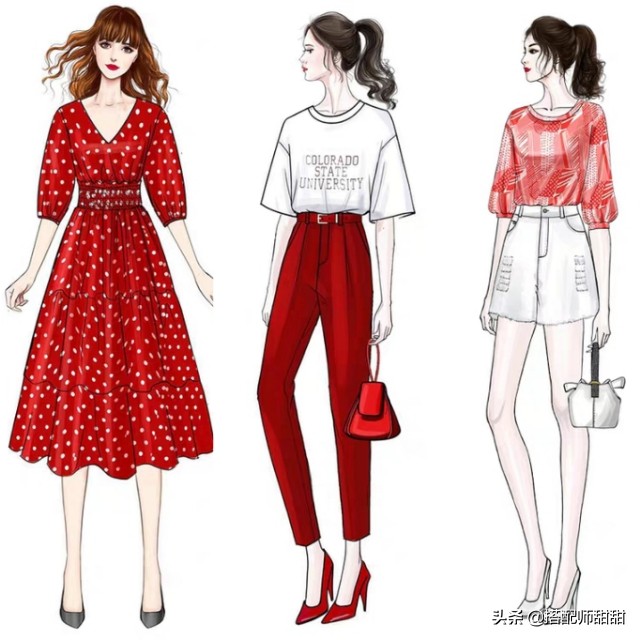 日系手绘穿衣搭配图,女孩每日穿搭手绘