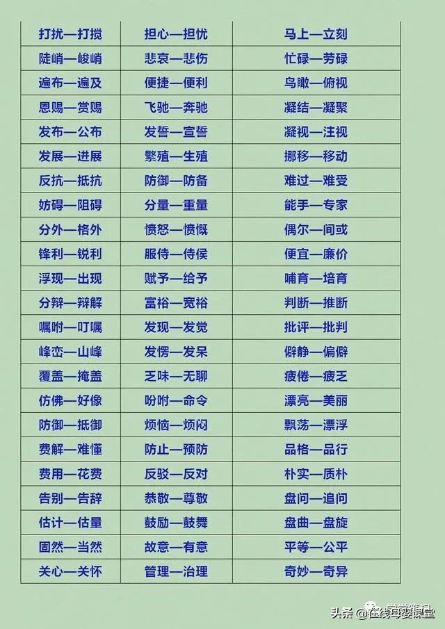 小学一年级语文近反义词可打印,小学语文尚常见的600个反义词