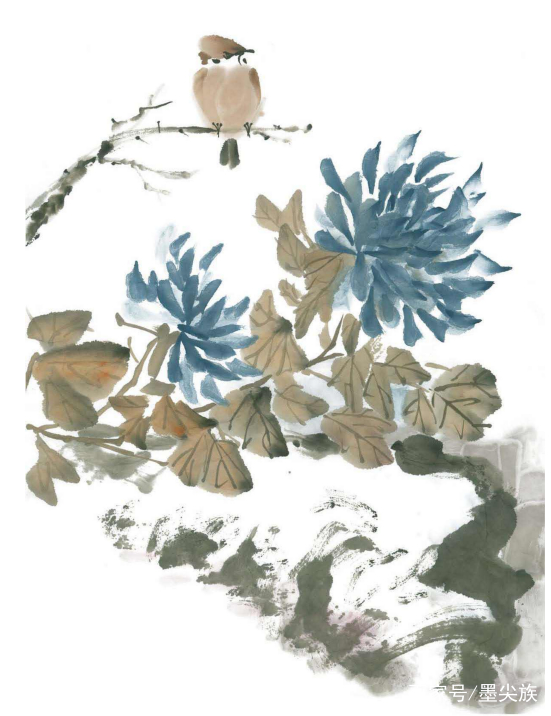 国画深秋篱菊风景写意,写意蓝菊花怎么画步骤图