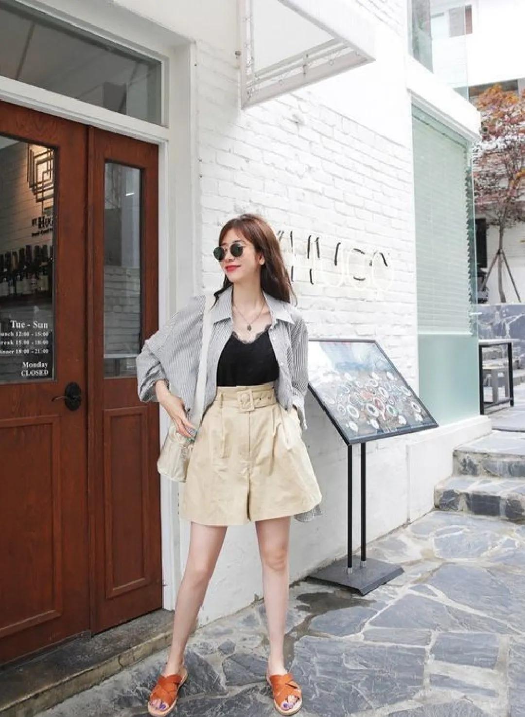 上短下长不露腿t恤穿搭夏季,显瘦t恤短裤穿搭