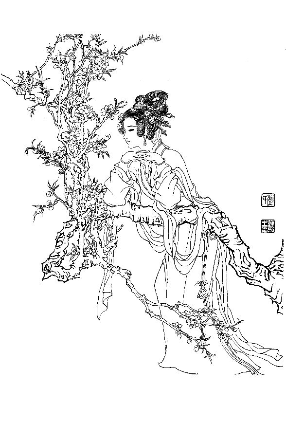 彭连熙工笔白描人物作品,工笔戏曲净角人物白描底稿