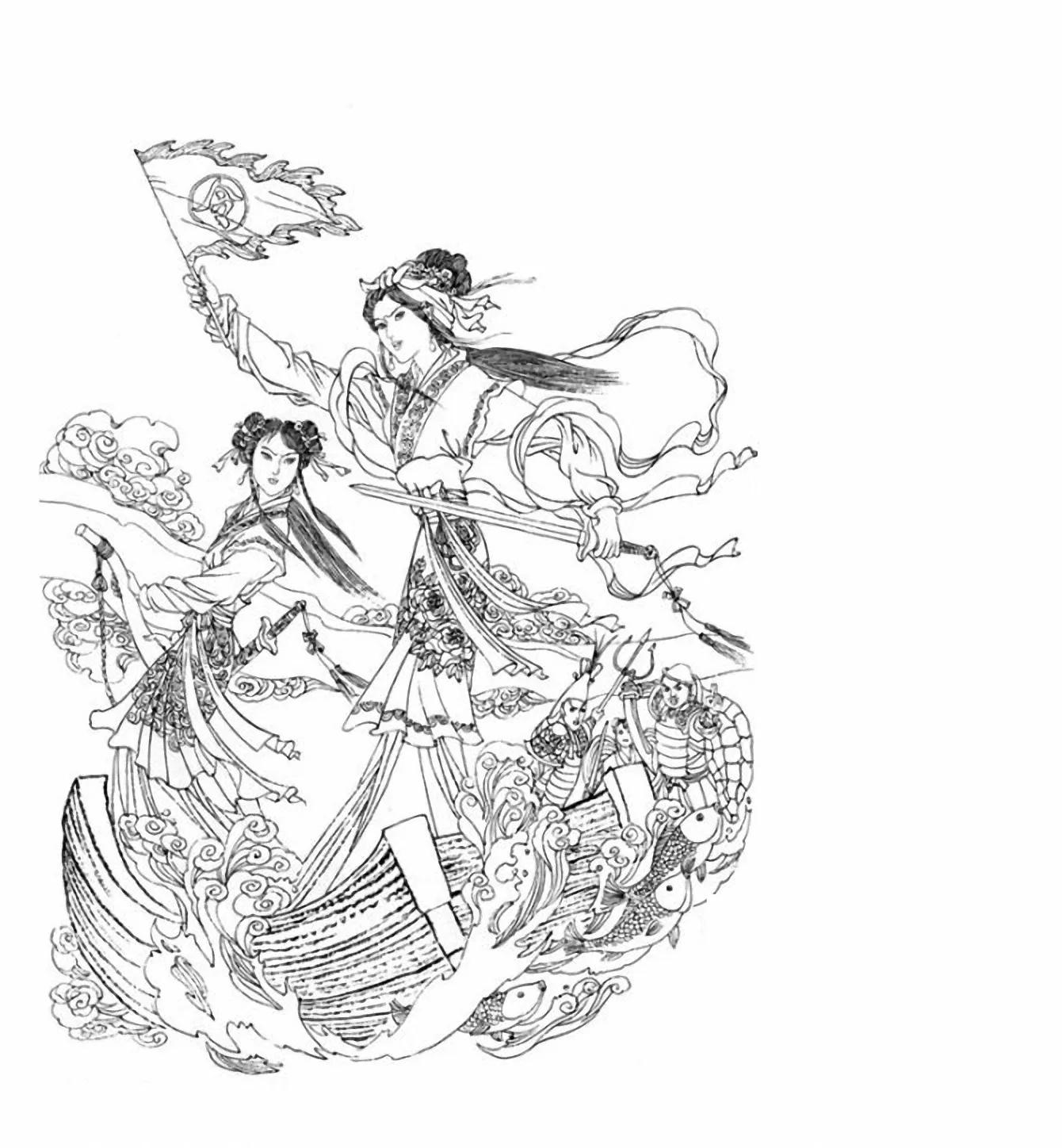 图谱神话人物工笔画白描,国画工笔人物白描图片大全大图