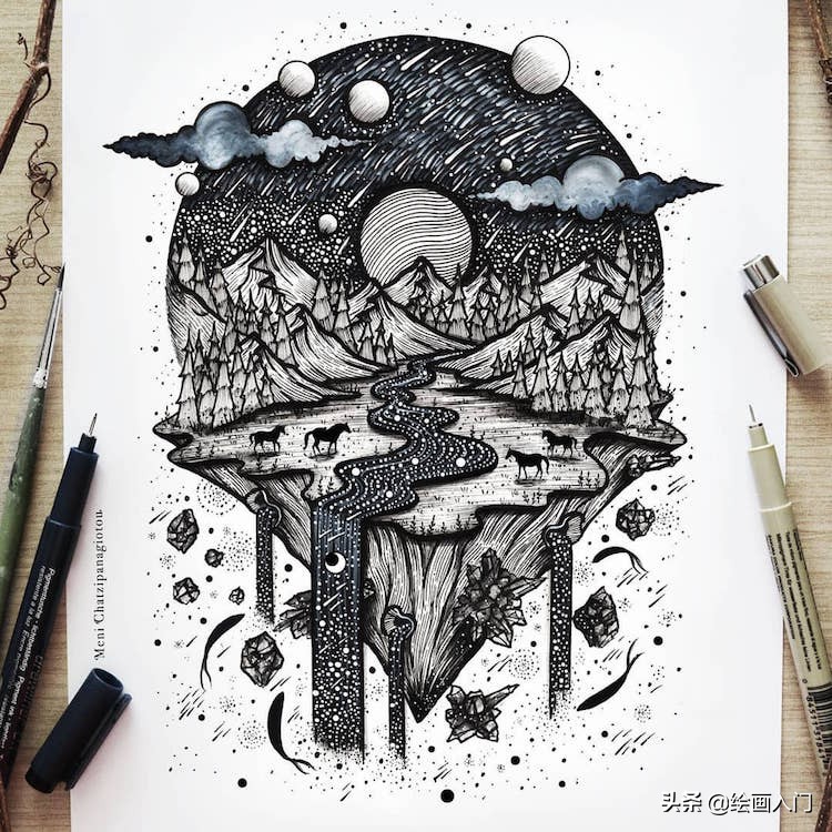 手绘插画黑白风针管笔小插画,手绘100多幅针管笔黑白插画分享