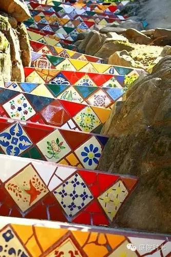 庭院小路台阶铺装效果图,马赛克庭院铺装