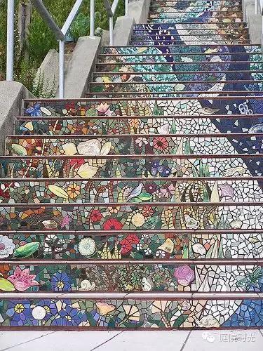 庭院小路台阶铺装效果图,马赛克庭院铺装