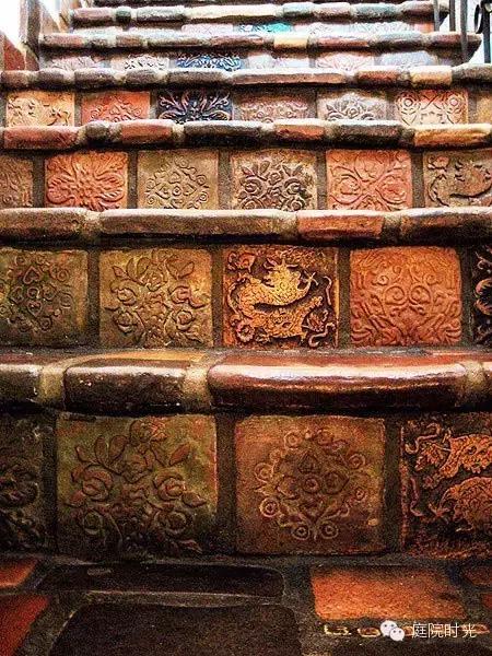 庭院小路台阶铺装效果图,马赛克庭院铺装