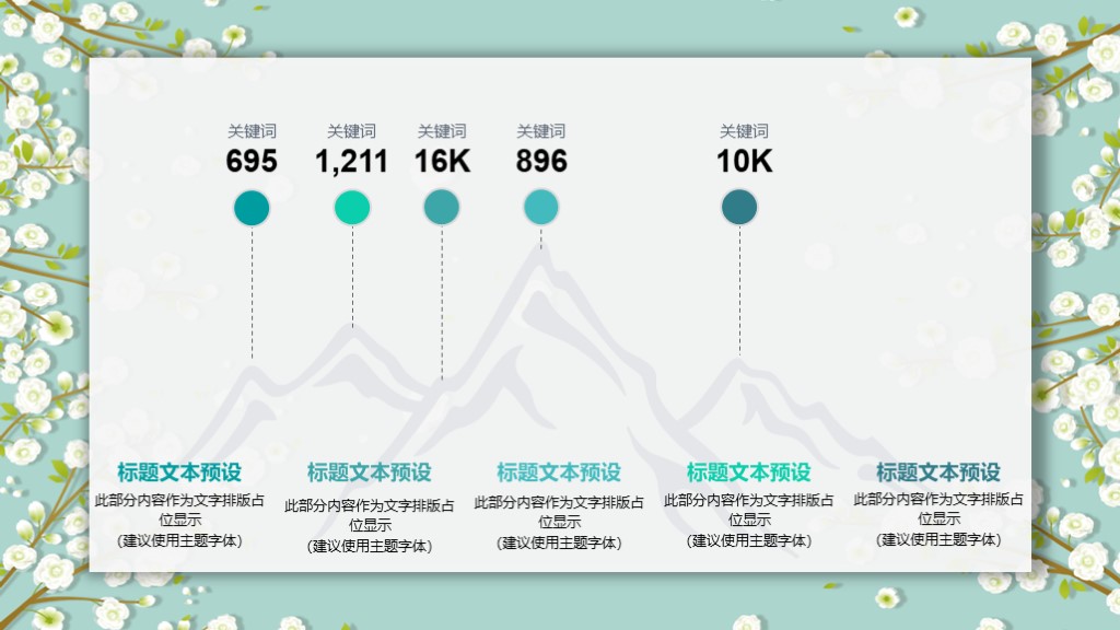 淡雅小花朵ppt模板,清新ppt模板蓝底小花