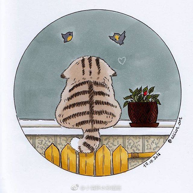 一组超萌的猫咪铅笔画,日本很火的可爱猫咪插画