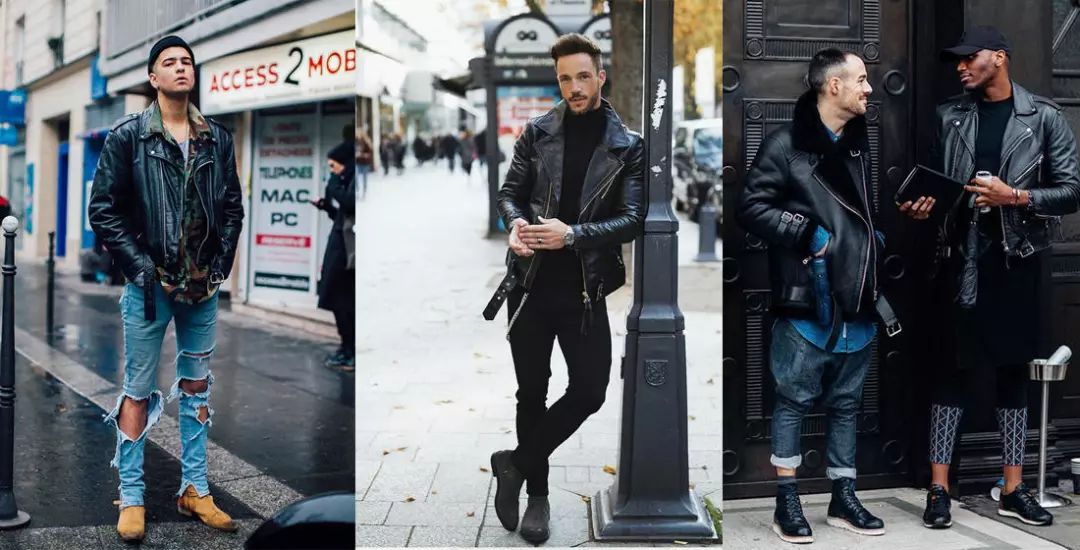 衬衫皮衣混搭男士,男士冬日高级又时髦的皮衣穿搭