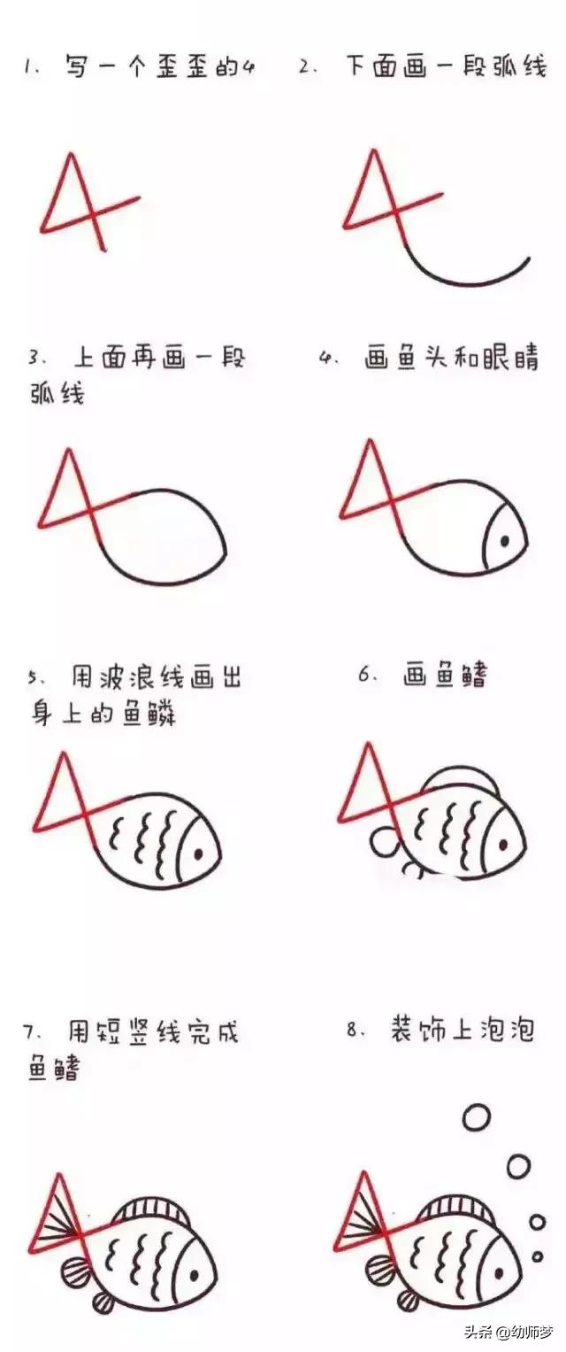数字画画0到9创意图片简笔画,1-10数字动物简笔画图片大全