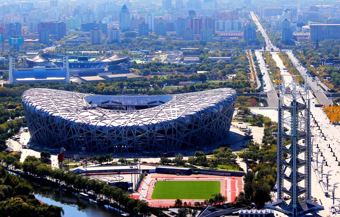 国家奥体中心灯光秀,鸟巢朝阳灯光节