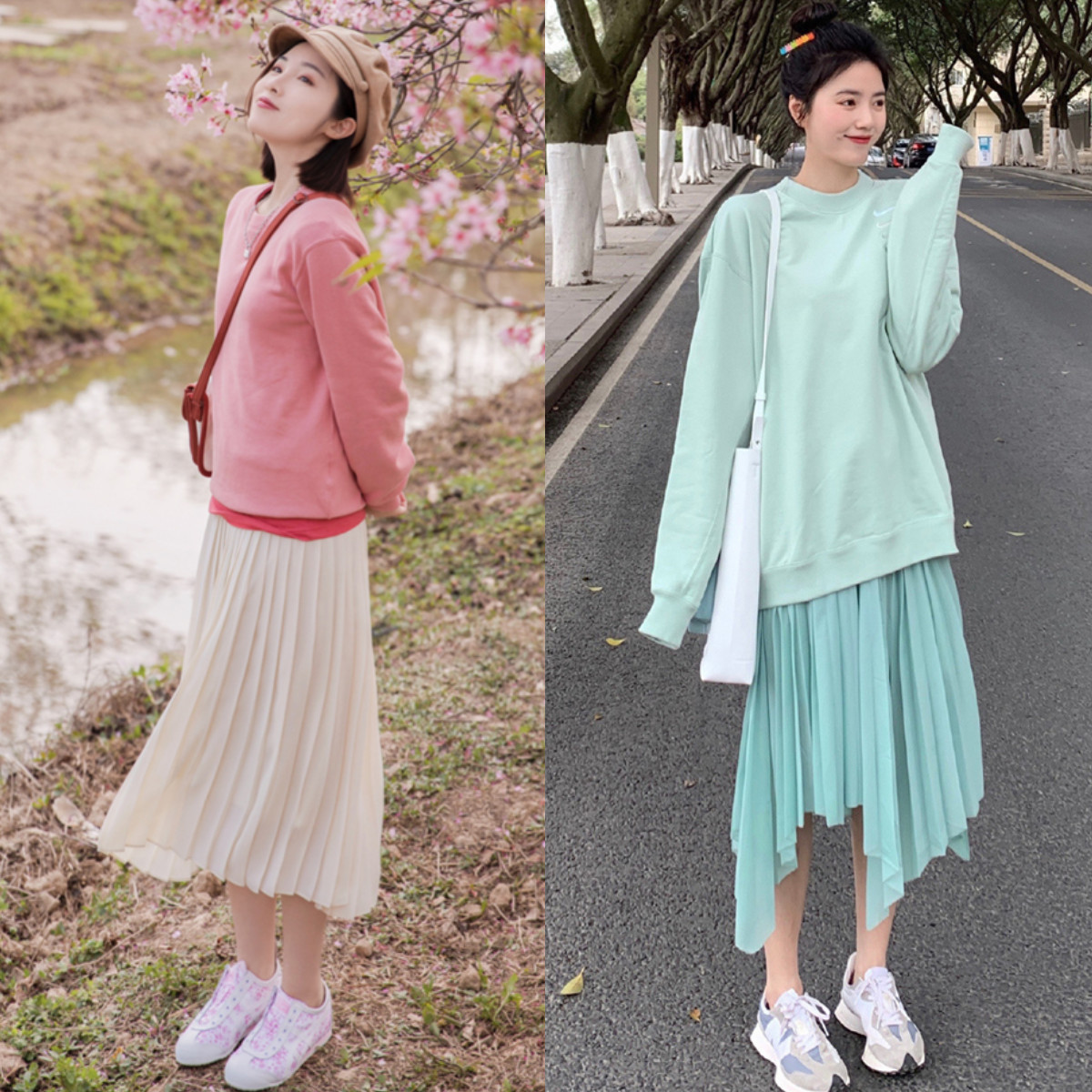 裙子运动鞋搭配秋冬款,运动鞋搭配裙装这种造型更加时髦