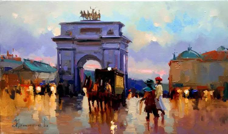 油画风景画氛围感,欧洲城市风景油画