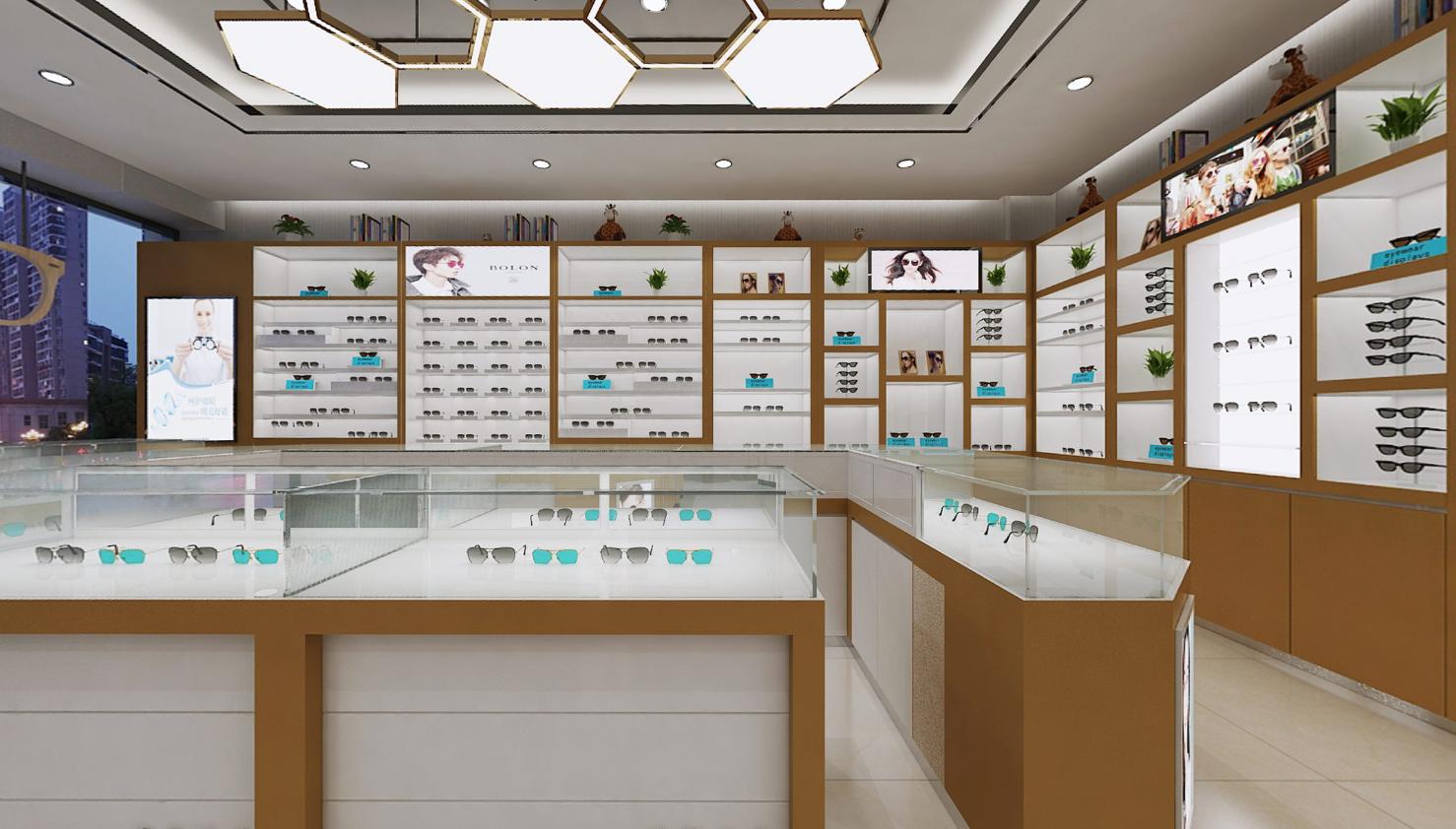 当下眼镜店装修流行的个性化设计,最新100平方米眼镜店装修效果图