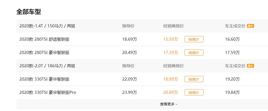 途观l2019新款价格表,途观l2023款330tsir-line越享版