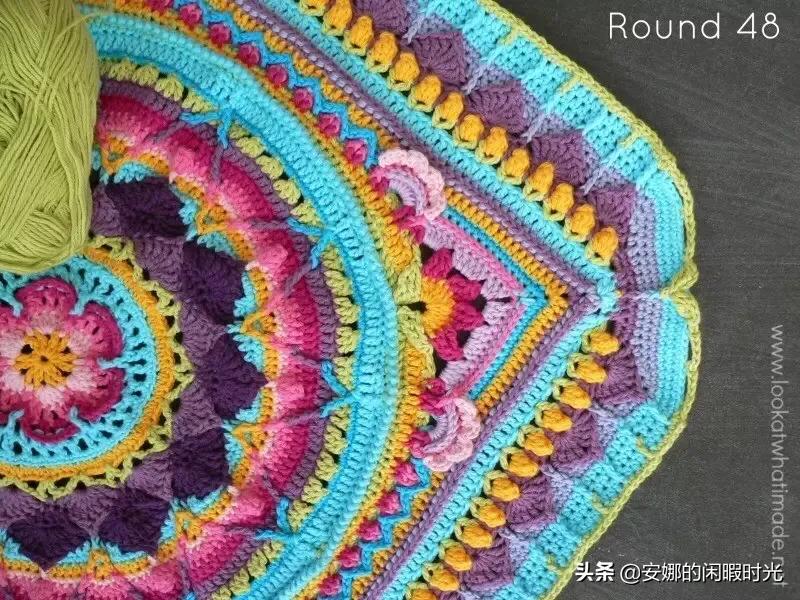 曼陀罗毯子编织教程,苏菲花园曼陀罗毯子钩法高清图解